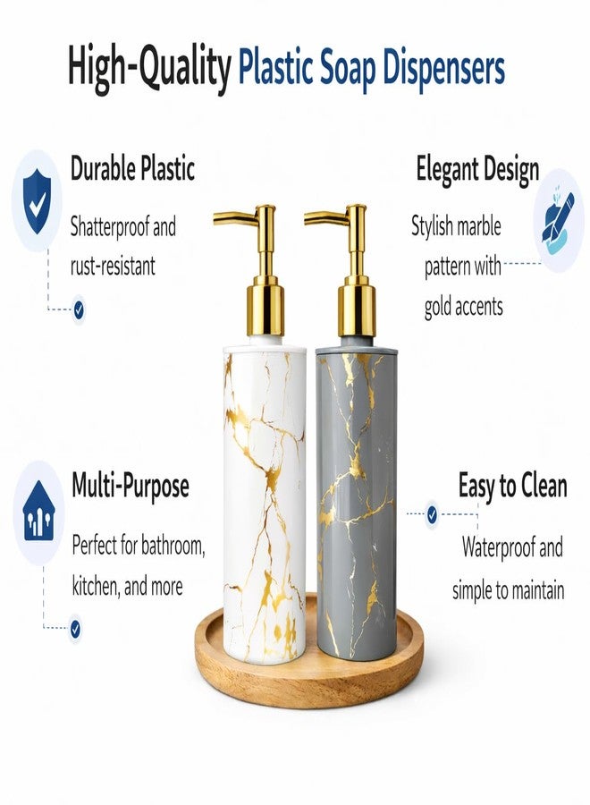 LAGET® Refillable Marble Pattern Plastic Soap Dispenser Set with Gold Pump | Bathroom Kitchen Sink Wash Basin for Hand Wash & Lotion Bottle | Modern Countertop Decor (300ml) (White and Grey) - Image 5