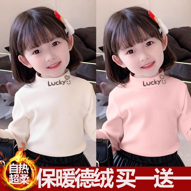 Girls' Semi-High Collar Long-Sleeved T-Shirt Top Base Shirt Semi-High Collar Children'S Autumn Clothes Warm T-Shirt - Image 2
