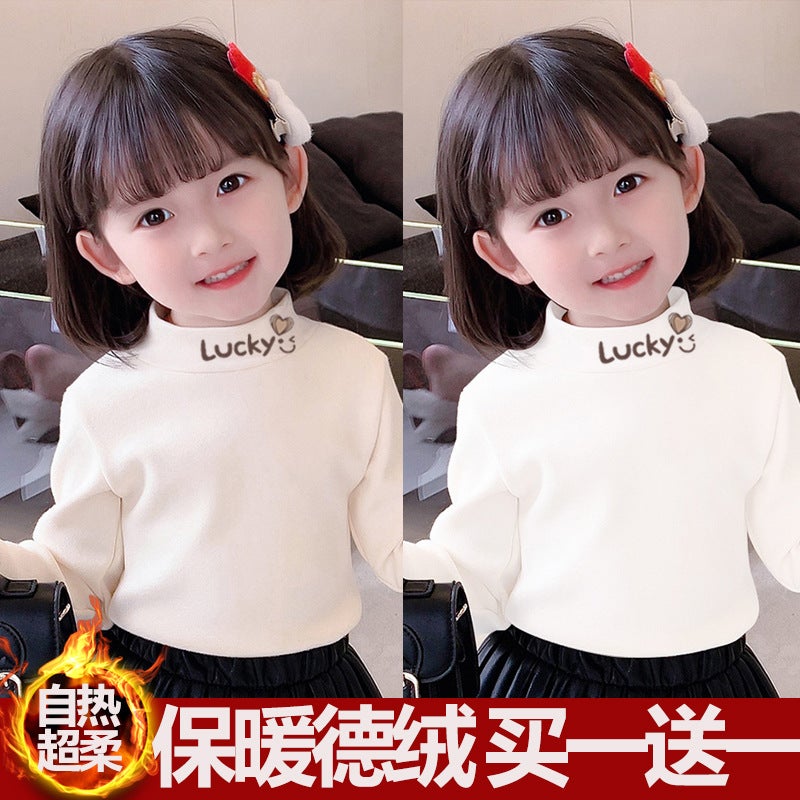 Girls' Semi-High Collar Long-Sleeved T-Shirt Top Base Shirt Semi-High Collar Children'S Autumn Clothes Warm T-Shirt - Image 1