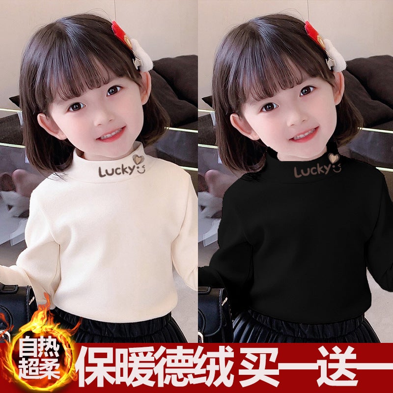 Girls' Semi-High Collar Long-Sleeved T-Shirt Top Base Shirt Semi-High Collar Children'S Autumn Clothes Warm T-Shirt - Image 3