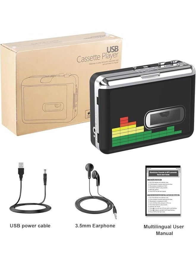 محول شريط الكاسيت USB إلى تنسيق ام بي 3، مشغل شريط الكاسيت محمول للتحويل الرقمي مزود بسماعات أذن مع خاصية الترجيع تلقائية ولا يحتاج إلى كمبيوتر من ميرسوكو - Image 3