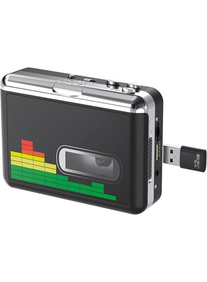 محول شريط الكاسيت USB إلى تنسيق ام بي 3، مشغل شريط الكاسيت محمول للتحويل الرقمي مزود بسماعات أذن مع خاصية الترجيع تلقائية ولا يحتاج إلى كمبيوتر من ميرسوكو - Image 1
