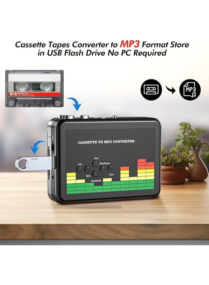 محول شريط الكاسيت USB إلى تنسيق ام بي 3، مشغل شريط الكاسيت محمول للتحويل الرقمي مزود بسماعات أذن مع خاصية الترجيع تلقائية ولا يحتاج إلى كمبيوتر من ميرسوكو - Image 4