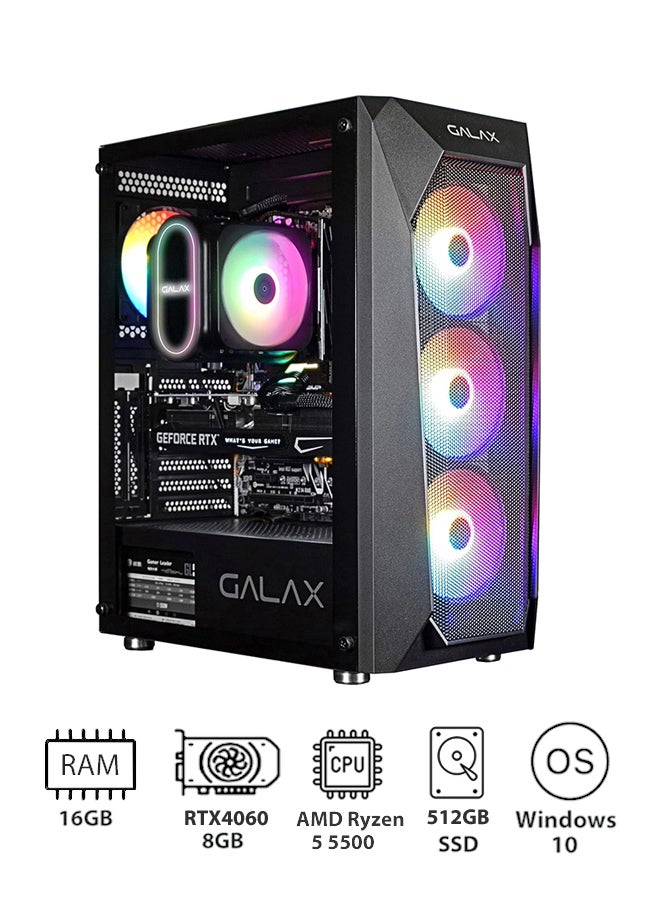 BOLT PC-AMD Ryzen 5-5500/16GB/512GBSSD/ASUS Prime X570 Pro/MSI RTX4060 GAMING X GDDR6 8GB//PSU 550W/GALAX PC Case (REV-05) 4-Fan/Windows 10/ REV5- REV5-Black - Image 1