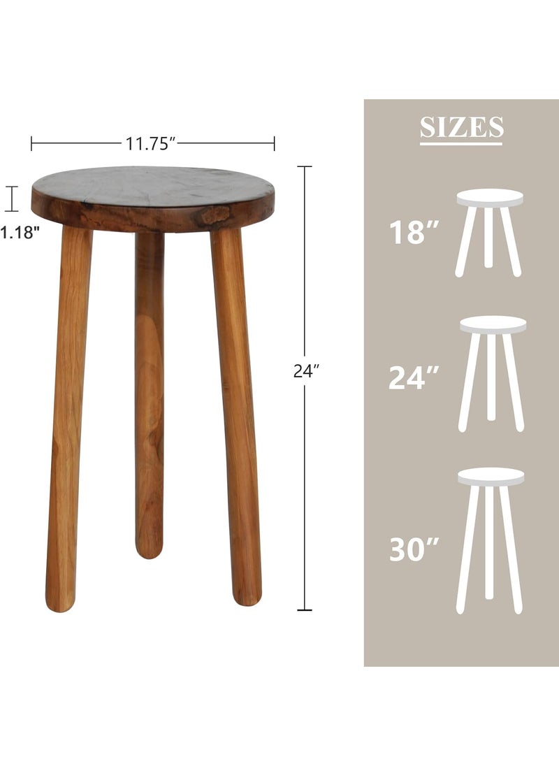 Craftsline Craftsline 118 Round 24 Tall Wood Plant Stand Teak Wood Accent Stool Accent Table Side Table  - Image 2