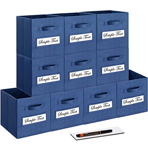 artsdi 11 Inch Storage Cube,Storage bin (Set of 10) Foldable Fabric Cube Storage Bins with 10 Labels Window Cards & a Pen,Baskets Containers for Shelves,Closet Organizers Box,cube storage,Navy Blue - Image 1