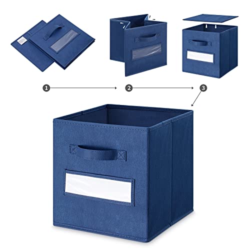 artsdi 11 Inch Storage Cube,Storage bin (Set of 10) Foldable Fabric Cube Storage Bins with 10 Labels Window Cards & a Pen,Baskets Containers for Shelves,Closet Organizers Box,cube storage,Navy Blue - Image 4
