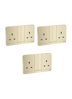 Schneider Electric E83T25_WG_G12 AvatarOn Gold - Double switched socket - 13 A - 230 V - 1 gang -Gold - Pack of 3