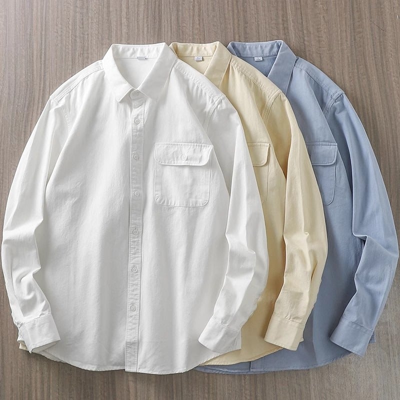 American Heavy-Duty Work Shirt Long-Sleeved Men'S Pocket Pure Cotton High-End White Shirt Jacket - Image 5