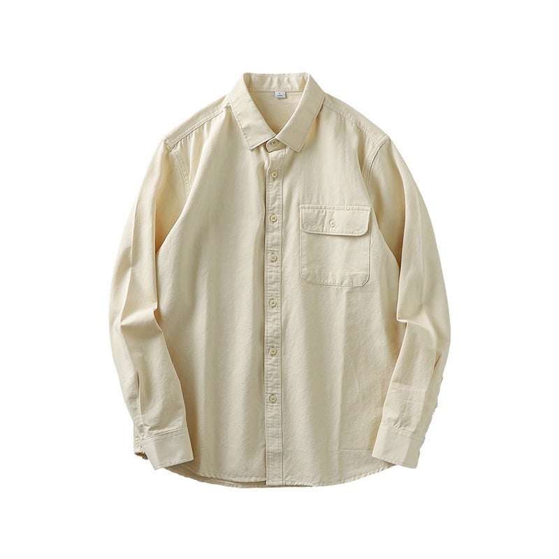 American Heavy-Duty Work Shirt Long-Sleeved Men'S Pocket Pure Cotton High-End White Shirt Jacket - Image 1