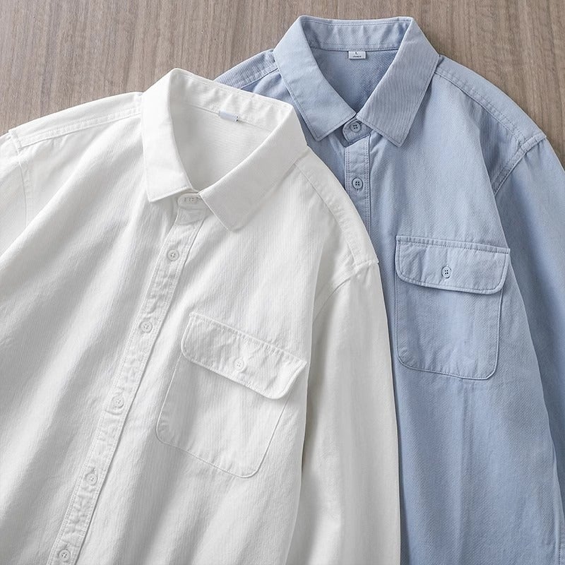 American Heavy-Duty Work Shirt Long-Sleeved Men'S Pocket Pure Cotton High-End White Shirt Jacket - Image 2