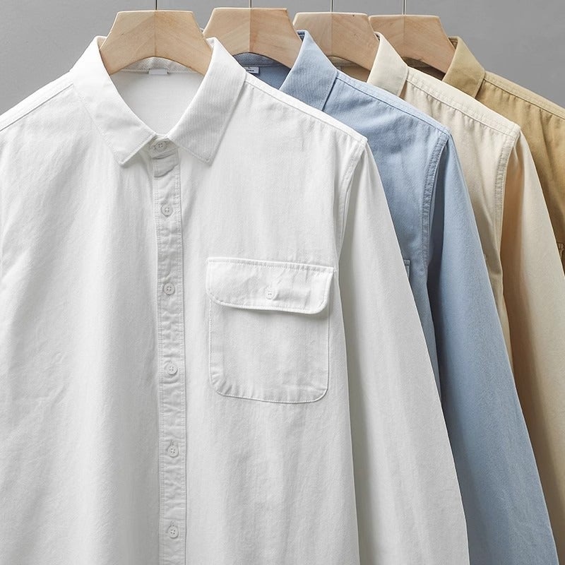 American Heavy-Duty Work Shirt Long-Sleeved Men'S Pocket Pure Cotton High-End White Shirt Jacket - Image 4