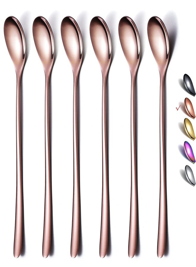 HOMQUEN Premium Rose Gold Set of 6 Stainless Steel Long Handle Stirrers and Spoons for Coffee, Ice Tea, Ice Cream, Cocktails - Image 1