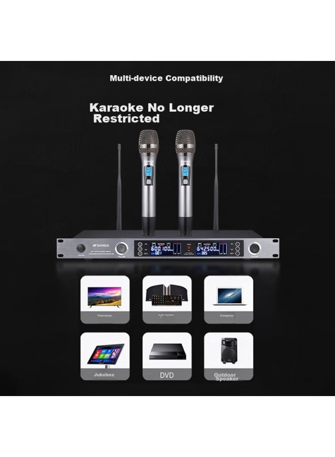 Sansui H2s Handheld Dual Wireless Microphone System, Professional Conference Speech Microphone, 100-meter Transmission, For Stage Singing, Home Use, Hosting, Training, Broadcasting, Weddings, Ktv - Image 2
