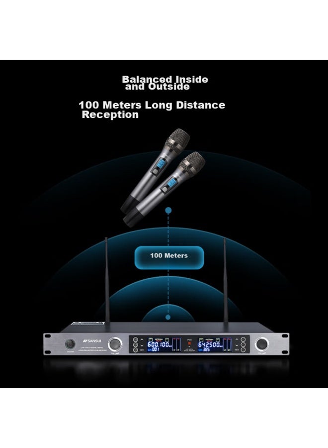 Sansui H2s Handheld Dual Wireless Microphone System, Professional Conference Speech Microphone, 100-meter Transmission, For Stage Singing, Home Use, Hosting, Training, Broadcasting, Weddings, Ktv - Image 4