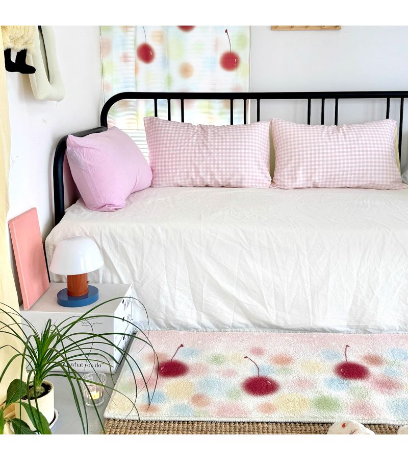 Pink Plush Bedside Rug 90x60cm For Bedroom Bay Window Washable Non Slip TPR Backing Soft Bathroom Runner Compact Small Space - Image 2