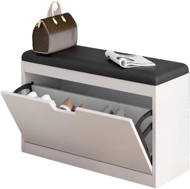 Kutis Wooden Rack Bench Shoe Changing Stool Foldable Seat Shoe Rack Cabinet Nonwoven Fabric Cover Closet Shoes Rack Organizer Multi-Function Storage Shoes Rack (60x30x51 CM (Without Cabinet), White) - Image 3