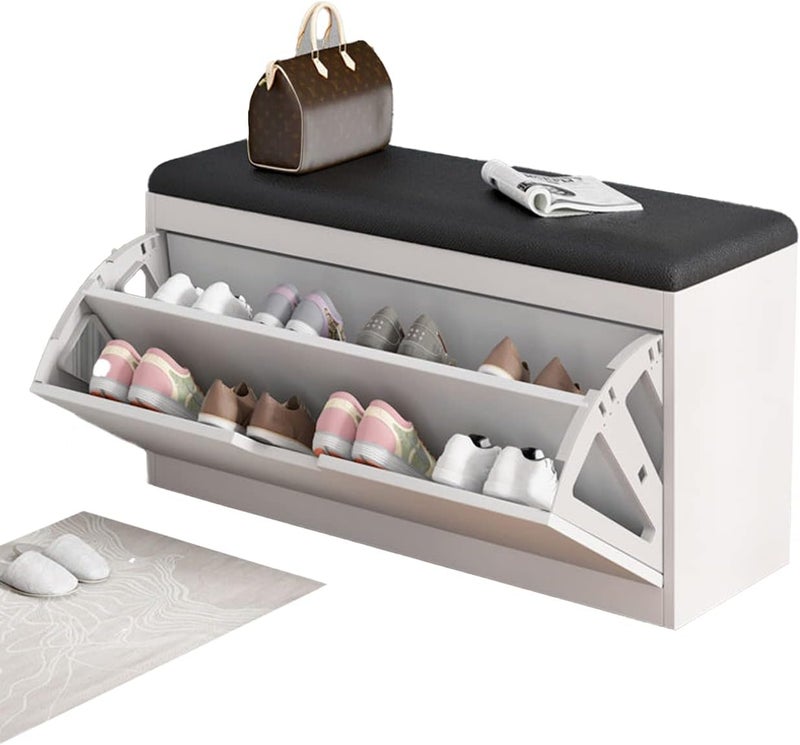 Kutis Wooden Rack Bench Shoe Changing Stool Foldable Seat Shoe Rack Cabinet Nonwoven Fabric Cover Closet Shoes Rack Organizer Multi-Function Storage Shoes Rack (60x30x51 CM (Without Cabinet), White) - Image 1
