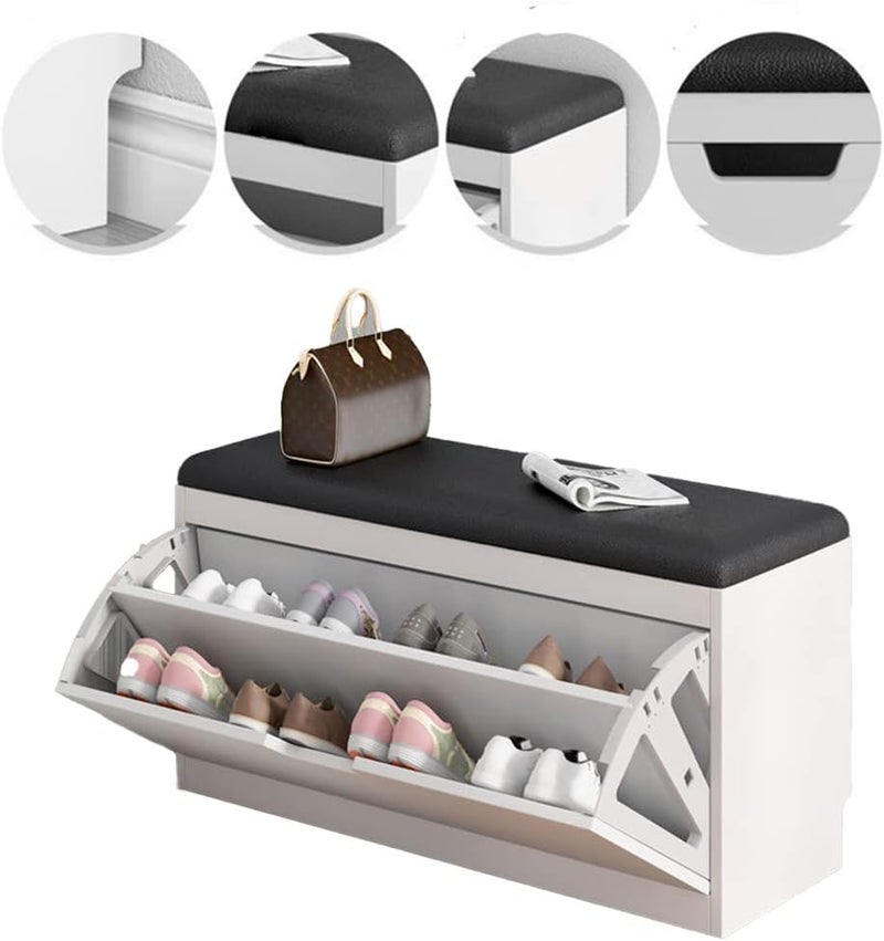 Kutis Wooden Rack Bench Shoe Changing Stool Foldable Seat Shoe Rack Cabinet Nonwoven Fabric Cover Closet Shoes Rack Organizer Multi-Function Storage Shoes Rack (60x30x51 CM (Without Cabinet), White) - Image 2