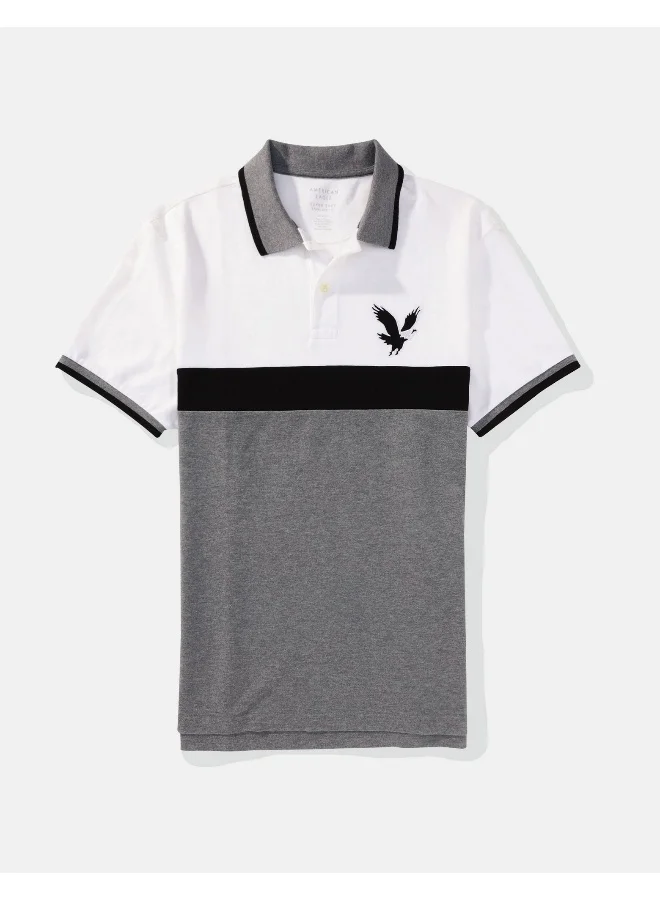 American Eagle AE Colorblock Logo Flex Pique Polo Shirt