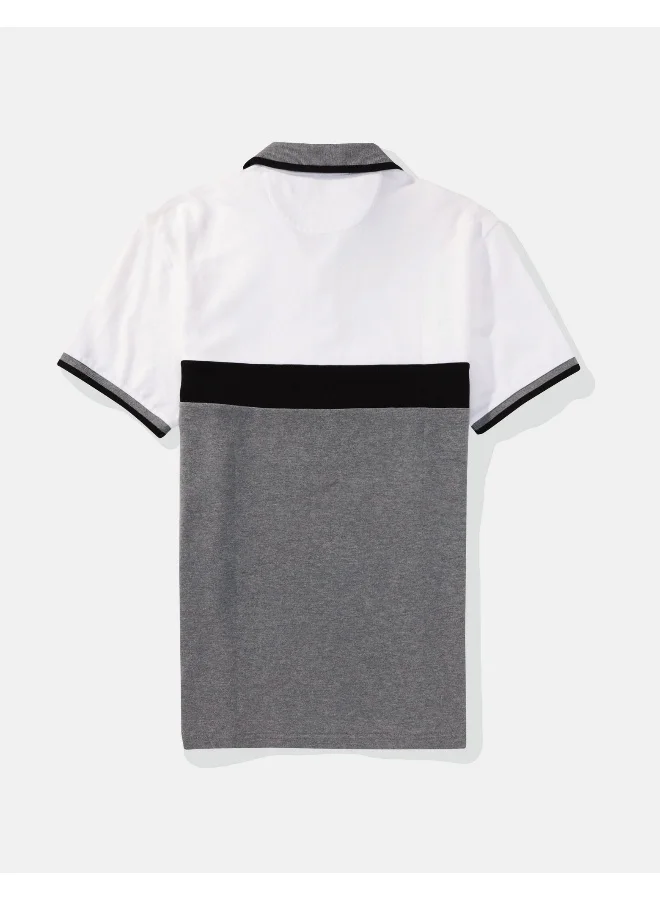 American Eagle AE Colorblock Logo Flex Pique Polo Shirt