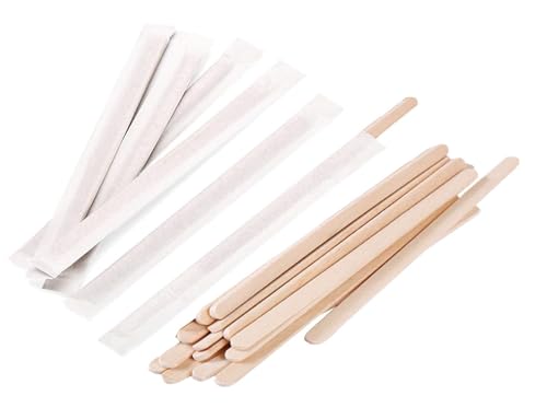 Gmark Individually Wrapped Wood Coffee Stir Sticks  7 length 178mm width 6mm thick 18mm  500pc Round End Eco Friendly Coffee Stirrers for Hot Drinks  Natural Birch Wood GM1116A