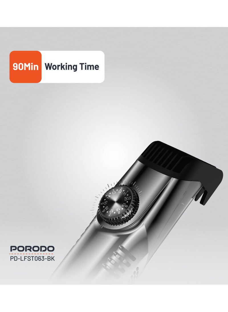 porodo Air Suction Trimmer 1400mAh / Trimming Without the Mess / Beard and Body Trimmer / Easy to Clean / Effortless Shaving - Black - Image 5