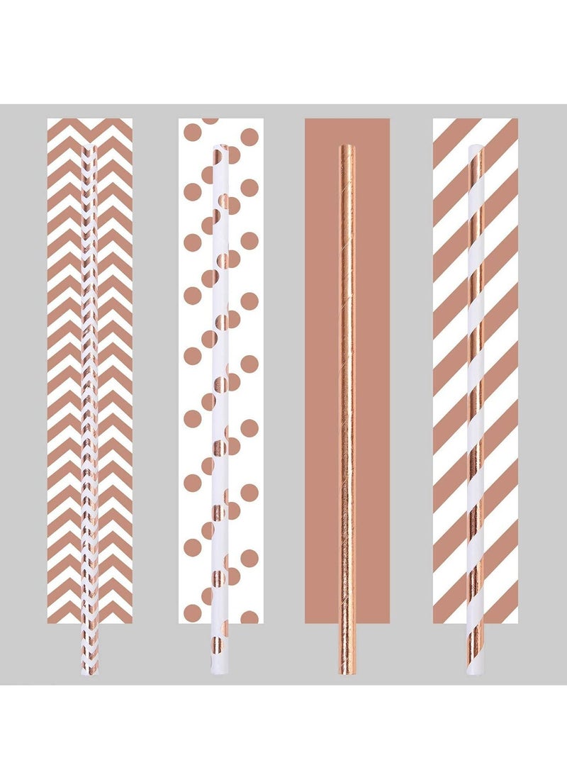 Y&D - Paper Straws, Disposable Drinking Straws Biodegradable Foil Rose Gold Striped and Solid for Party Wedding Celebrations Decorations - Image 1