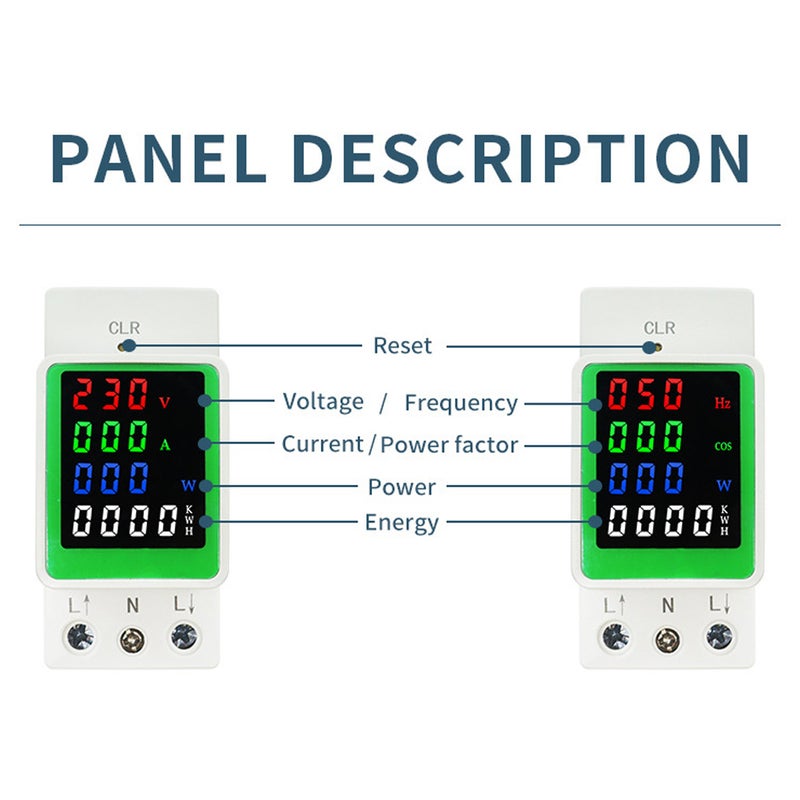 Household Electricity Meter Intelligent Electric Meter Guide Rail Installation AC Voltage Current Power Frequency Electric Energy Power Factor LED Color Screen - Image 3