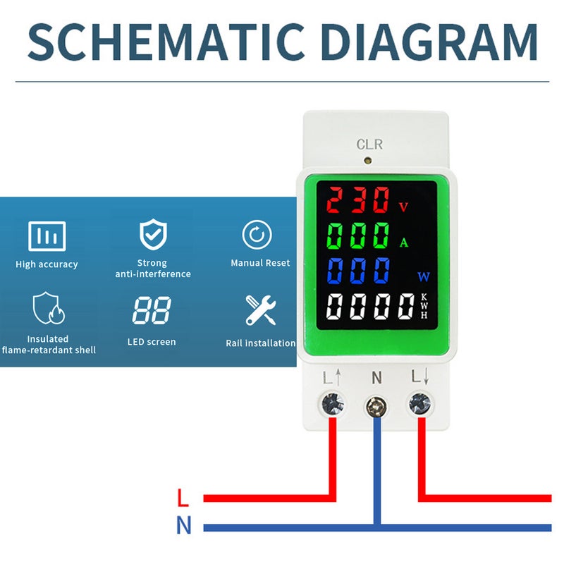 Household Electricity Meter Intelligent Electric Meter Guide Rail Installation AC Voltage Current Power Frequency Electric Energy Power Factor LED Color Screen - Image 4