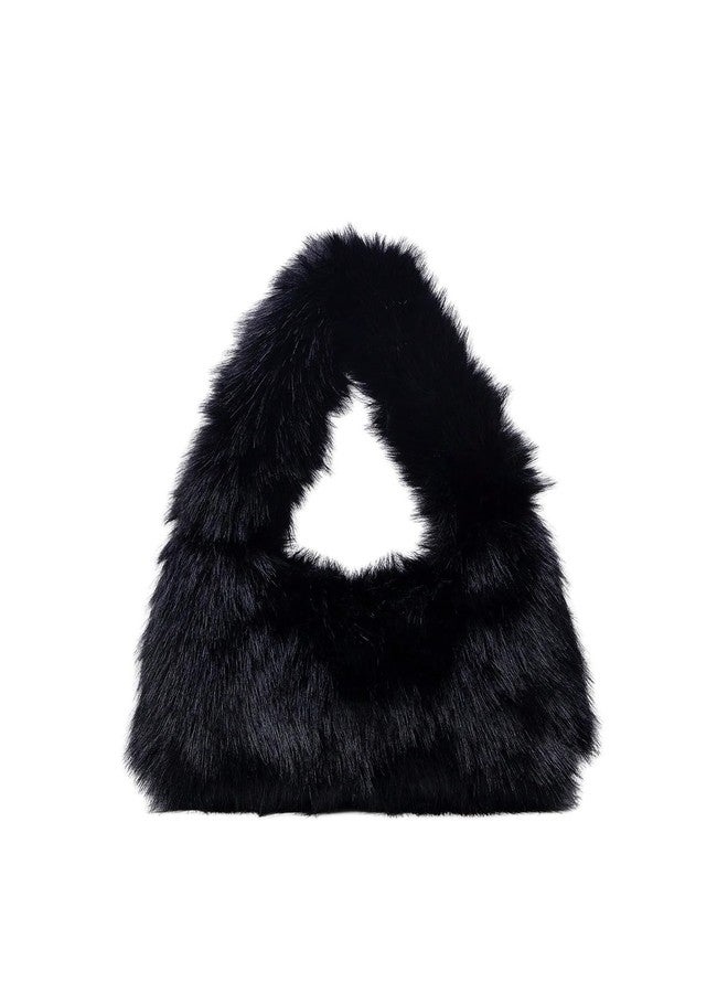 SHENHE Women's Fuzzy Faux Fur Crescent Shoulder Bag Plush Purse Underarm Handbag Hobo Tote Black One Size - Image 1