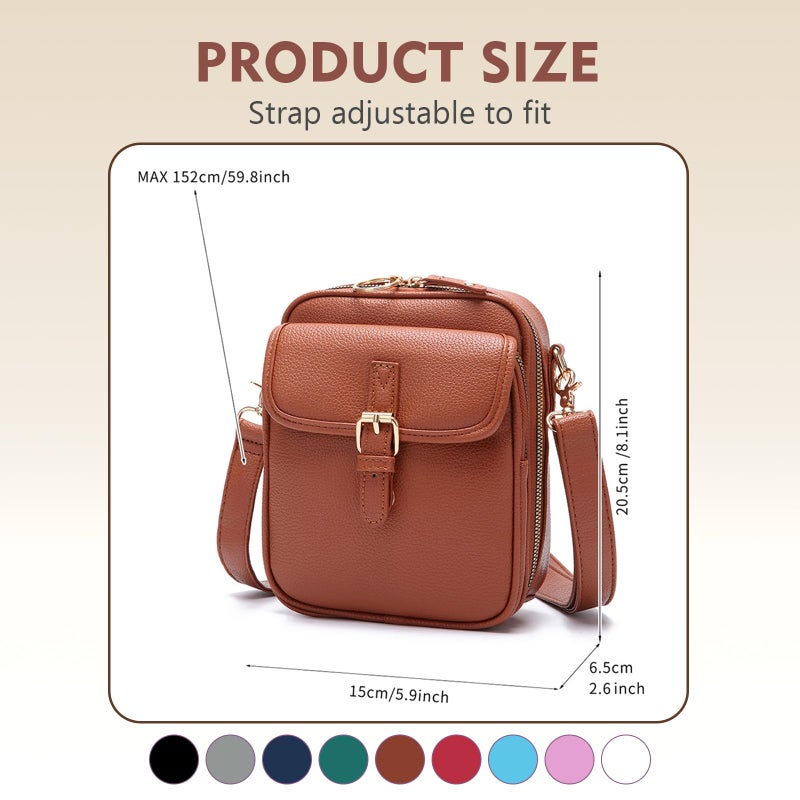 White Leather Crossbody Bag for Women Large Capacity Anti Theft Double Layer Messenger Purse - Image 4
