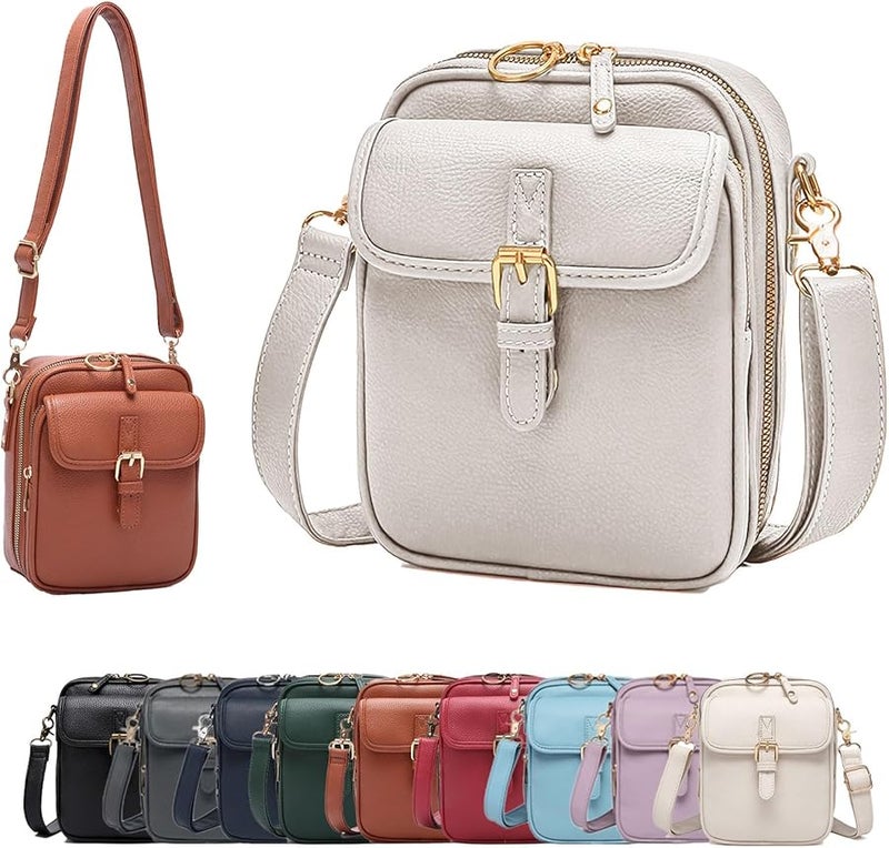 White Leather Crossbody Bag for Women Large Capacity Anti Theft Double Layer Messenger Purse - Image 1