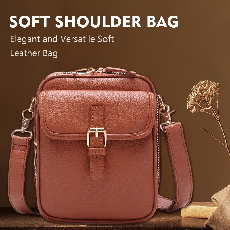 White Leather Crossbody Bag for Women Large Capacity Anti Theft Double Layer Messenger Purse - Image 5