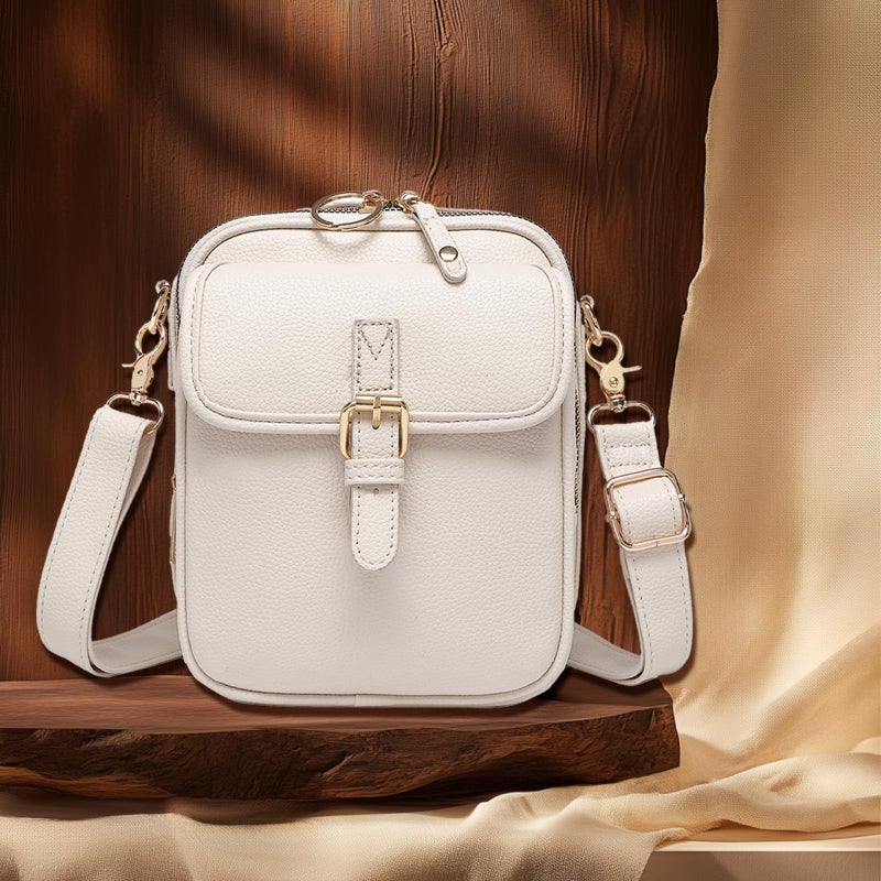 White Leather Crossbody Bag for Women Large Capacity Anti Theft Double Layer Messenger Purse - Image 3
