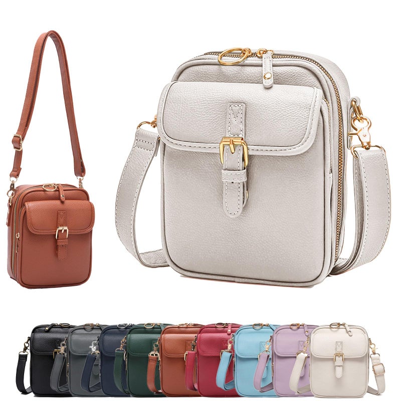 White Leather Crossbody Bag for Women Large Capacity Anti Theft Double Layer Messenger Purse - Image 2