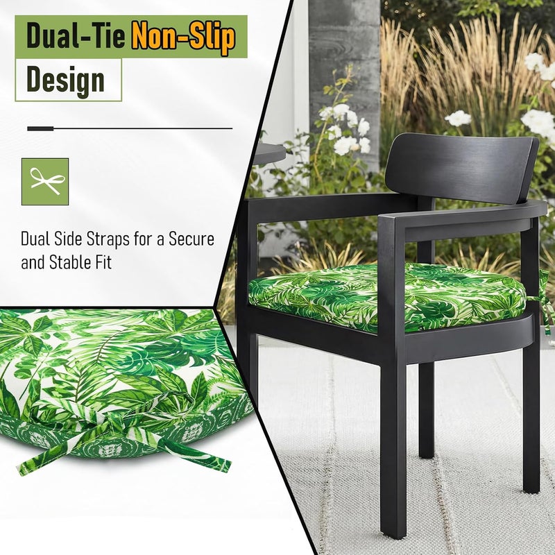 Basic Beyond Outdoor Chair Cushions for Patio Furniture, Waterproof Outdoor Cushions, Round Corner Patio Chair Cushions Set of 4 with Ties, 17"x16"x2", Green Leaves - Image 4