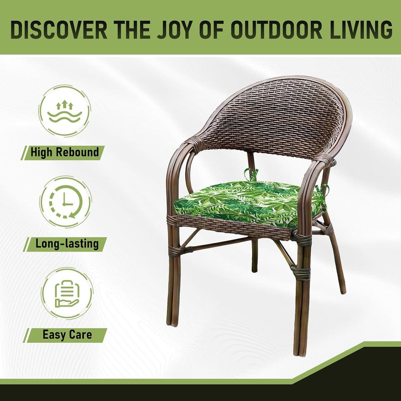 Basic Beyond Outdoor Chair Cushions for Patio Furniture, Waterproof Outdoor Cushions, Round Corner Patio Chair Cushions Set of 4 with Ties, 17"x16"x2", Green Leaves - Image 5