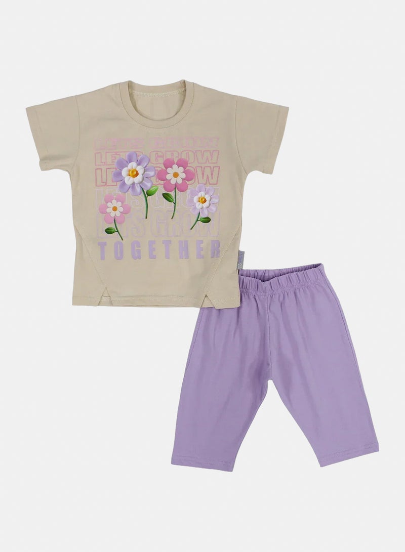 Dream Girls Cotton Pajama Set – Cute Flowers Print - Image 1