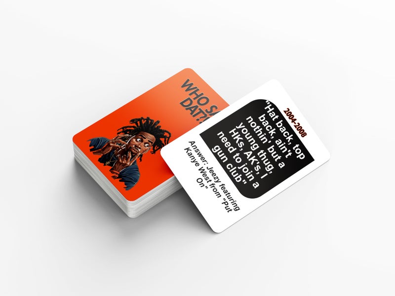 Kinfolk Who Say Dat Hip Hop Trivia 76 بطاقات التخمين الغنائية لموسيقى الراب، إصدار موسيقى الحفلة، اختبار لعبة بطاقة الثقافة الحضرية الخاصة بك في الهيب هوب IQ لتحدي فرقة العائلة والأصدقاء - Image 5