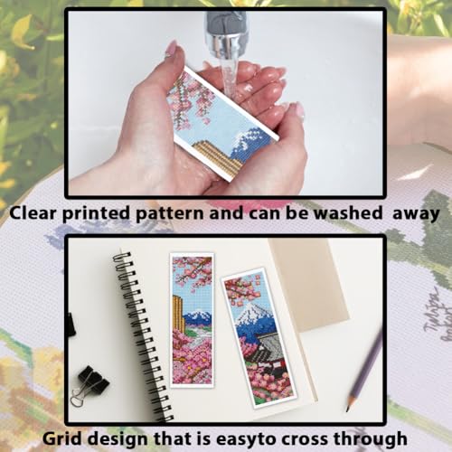 ACRNIGHEET 6PCS Cross Stitch Bookmark Kit for Beginner Stamped Cross Stitch Kits for Adults Japanese Style DIY Embroidery Bookmark Kits Needlepoint Kit with Instructions Craft Gift 8.5''x3'' 11CT - Image 3