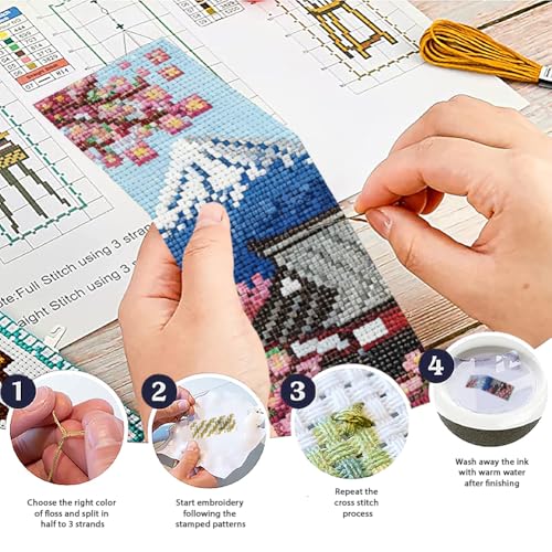 ACRNIGHEET 6PCS Cross Stitch Bookmark Kit for Beginner Stamped Cross Stitch Kits for Adults Japanese Style DIY Embroidery Bookmark Kits Needlepoint Kit with Instructions Craft Gift 8.5''x3'' 11CT - Image 4
