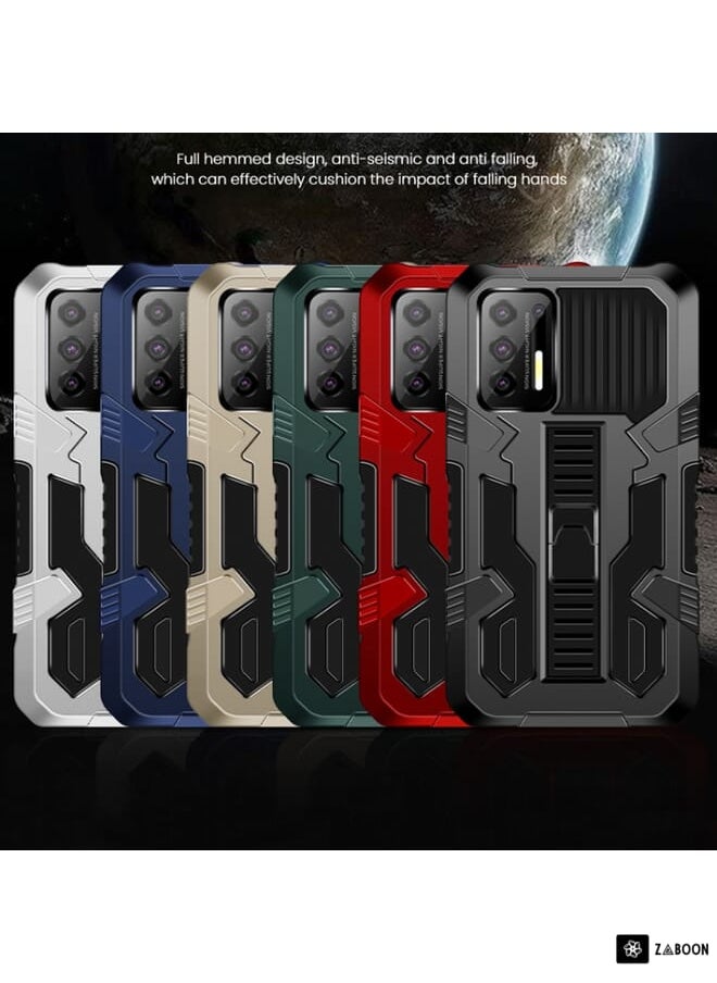 Green Tiger - For Motorola Moto G9 Plus Vanguard Warrior All Inclusive Double-color Shockproof TPU + PC Protective Case with Holder(Black) - Image 1