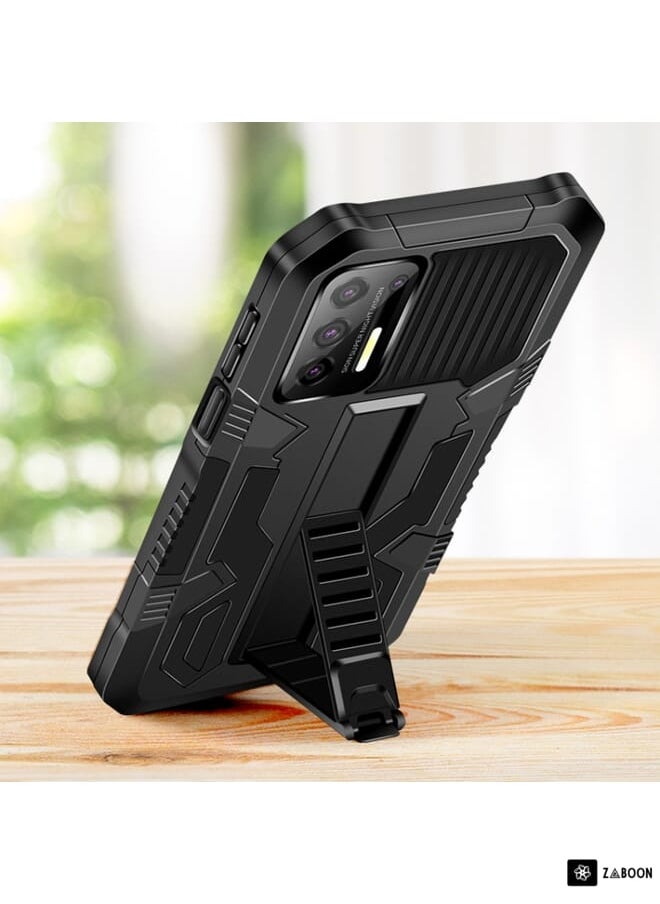 Green Tiger - For Motorola Moto G9 Plus Vanguard Warrior All Inclusive Double-color Shockproof TPU + PC Protective Case with Holder(Black) - Image 1