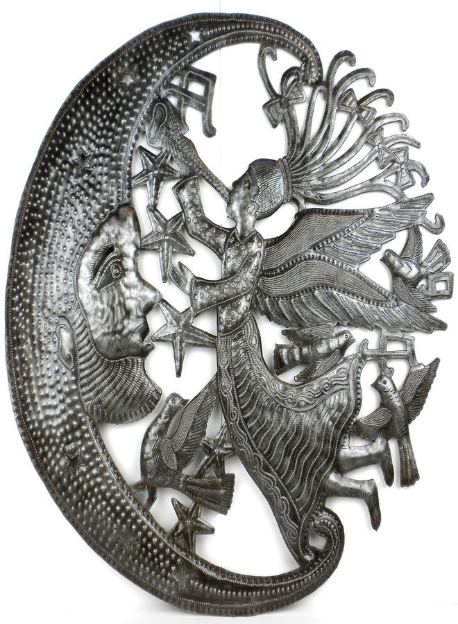 Global Crafts - Haitian Metal Wall Art Sun & Moon Angel - Handmade Recycled Indoor/Outdoor Decor - Image 1
