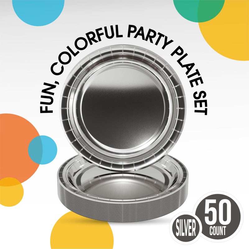 Exquisite Silver Paper Plates Disposable Heavy Duty 7 Inch Disposable Plates For Party 50 Pcs Heavy Duty Paper Plate 350 GSM  Birthday Party Supplies Plate Set - Image 2