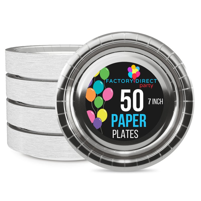 Exquisite Silver Paper Plates Disposable Heavy Duty 7 Inch Disposable Plates For Party 50 Pcs Heavy Duty Paper Plate 350 GSM  Birthday Party Supplies Plate Set - Image 1