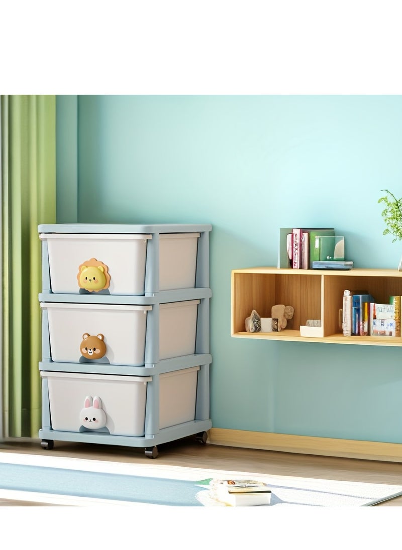 BestStore - 3-Layer Children's Toy Plastic Rolling Drawer Clothes Storage Box Organizer With Wheels For Office Kitchen Container Bathroom Living or Playroom Study - Image 1