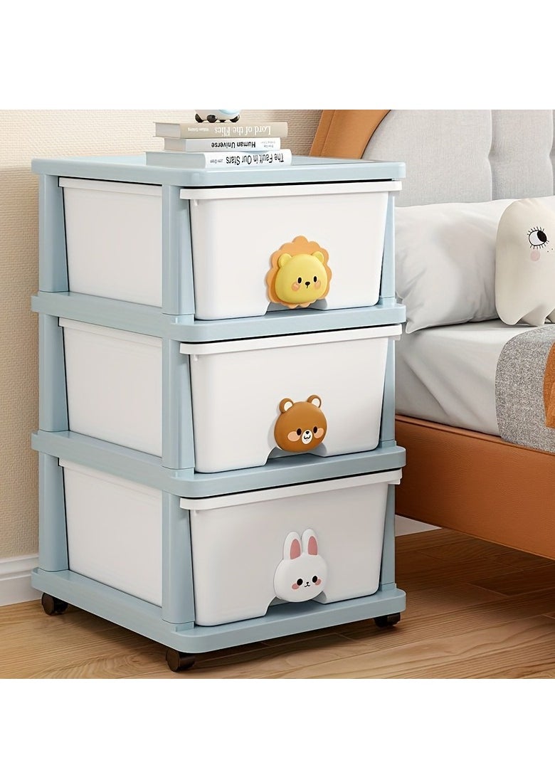 BestStore - 3-Layer Children's Toy Plastic Rolling Drawer Clothes Storage Box Organizer With Wheels For Office Kitchen Container Bathroom Living or Playroom Study - Image 1
