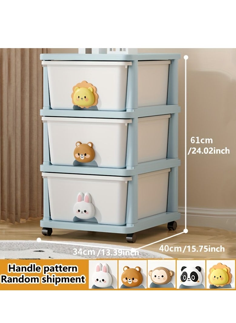 BestStore - 3-Layer Children's Toy Plastic Rolling Drawer Clothes Storage Box Organizer With Wheels For Office Kitchen Container Bathroom Living or Playroom Study - Image 1
